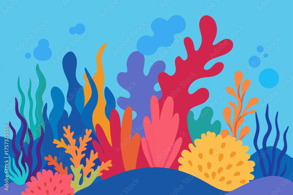 Fototapeta premium watercolor colorful coral reef background painting illustration