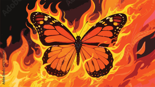 Butterfly With Heat of Fire Illustrator Artwork Banner Background Design Template 