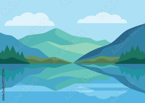 watercolor dreamy lake and reflections background