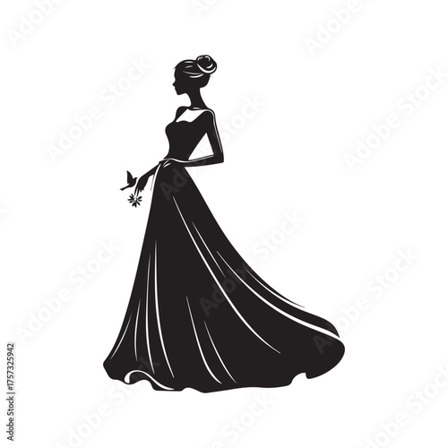 Εκτύπωση καμβά Ballerina Female Dancer Pose, beautiful lady girl silhouette Cindrella silhoutte
