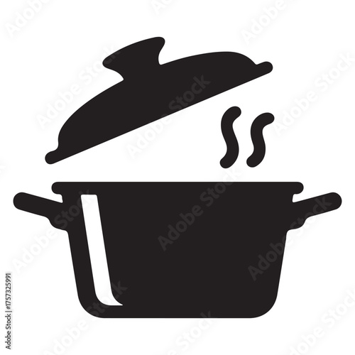 Simple outline drawing of a cooking pot with a lid and handle Steaming pot icon with open lid