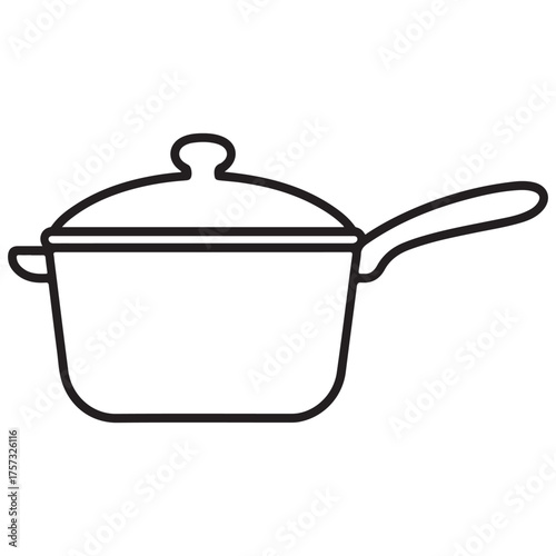 Simple outline drawing of a cooking pot with a lid and handle Steaming pot icon with open lid