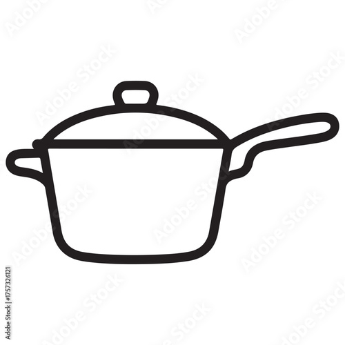 Simple outline drawing of a cooking pot with a lid and handle Steaming pot icon with open lid