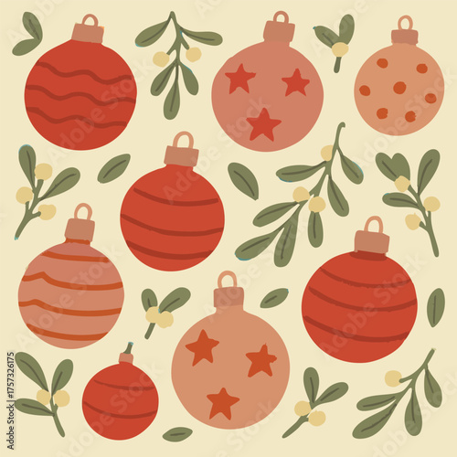 Christmas Bauble Bulb Ball Celebration Holiday Decor Merry Ornament Tree Season Winter Happy Vector Print Design