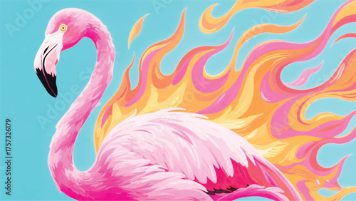 Beautiful Flamingo Hot Fire Burning Illustrator Artwork Banner Background Design Template 