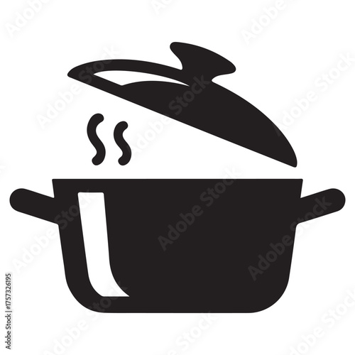 Simple outline drawing of a cooking pot with a lid and handle Steaming pot icon with open lid