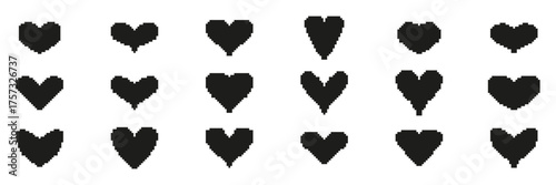 Pixelated Heart Icon Set. Retro Gaming Love Symbol Collection. Isolated Vector Illustration