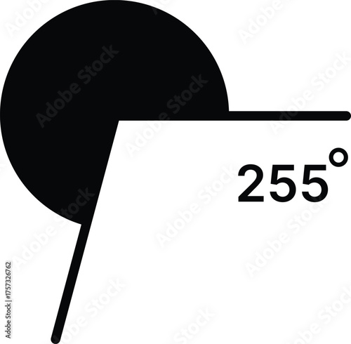 255 degree angle icon set. 255 degrees angle symbols. Mathematical or math degree angle sign 255 