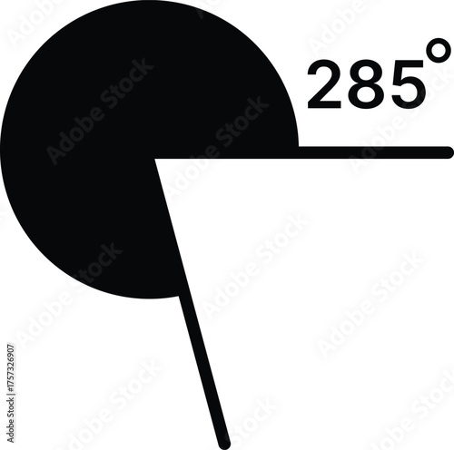 285 degree angle icon set. 285 degrees angle symbols. Mathematical or math degree angle sign 