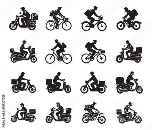 Delivery Rider Transportation Vector Silhouettes Set