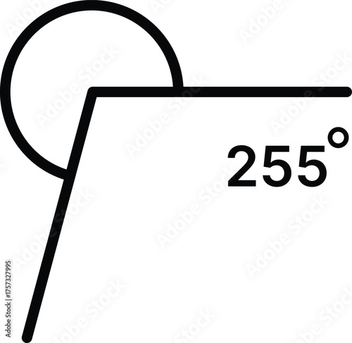 255 degree angle icon set. 255 degrees angle symbols. Mathematical or math degree angle sign 255 