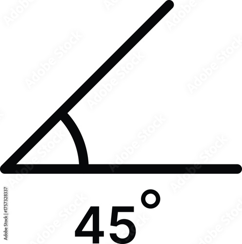 45 degree angle icon set. 45 degrees angle symbols. Mathematical or math degree angle sign 45 