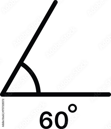60 degree angle icon set. 60 degrees angle symbols. Mathematical or math degree angle sign 60 