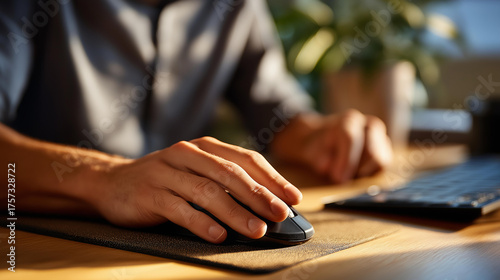 Hands using computer mouse on desk mousepad faceless computer use mouse hand desk mouse office computing professional mouse use computer hand closeup workspace mouse with