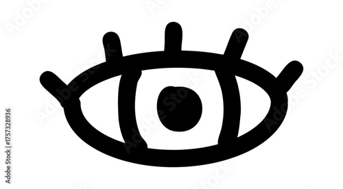 Hand-drawn doodle eye icon simple sketch symbol of vision, awareness, intuition, attention, isolated on white background for creative and symbolic design use.