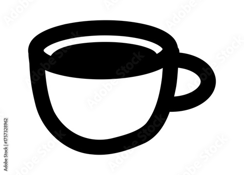 Hand-drawn doodle mug icon simple cute sketch symbol of comfort, warmth, relaxation isolated on white background for journals and creative design projects.