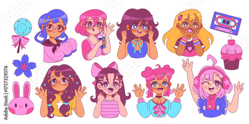 Complete set of anime girl expressions and icons collection