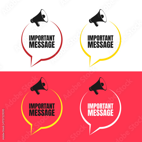 Set of flat banners important message in red and yellow colors in different options