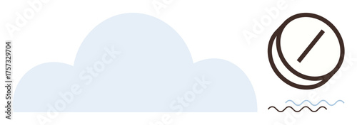 Cloud and crossed-out circle beside wavy lines, symbolizing restricted access, data management, or environmental control. Ideal for cybersecurity, internet bans, restricted content, cloud storage