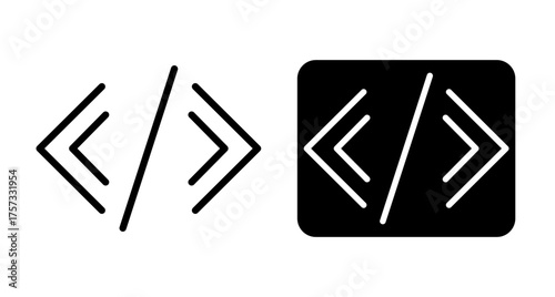 Premium Quality Line Art and Silhouette Pack - Code symbol icons, black and white versions representing programming and software development