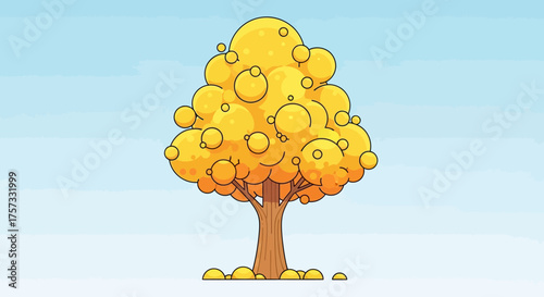 Lush green tropical tree illustration, featuring vibrant foliage and winding vines, symbolizing the enduring vitality and serene beauty inherent in a rich rainforest ecosystem