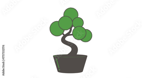 Minimalist vector illustration of a healthy bonsai tree in a pot, embodying themes of nature, tranquility, and mindful cultivation for design projects or symbolic decor