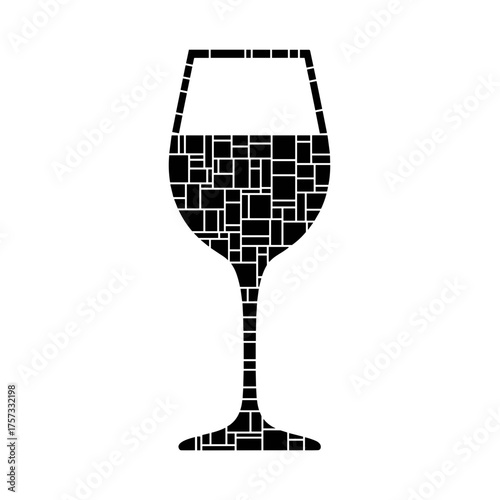 Abstract wine glass silhouette with geometric pattern design  