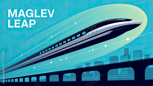 Futuristic Maglev Train in Urban Landscape with Modern Aesthetics