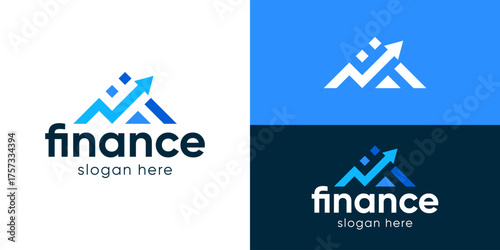 Creative modern finance logo template. Abstract mountain with arrow up for financial management logo design vector illustration.