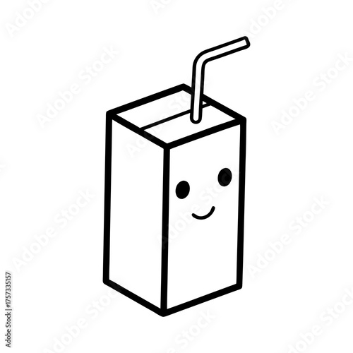 small pink juice box with straw flat vector smiling design vector illustration