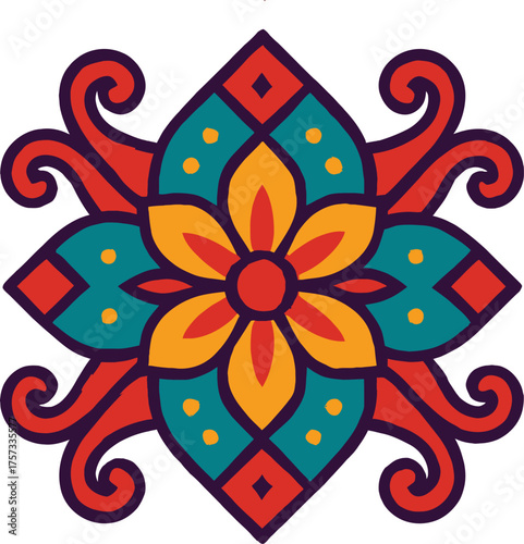 Infinite Design Harmony: Colorful Motifs For Seamless Pattern Vector Illustration - Vibrant Elements Dancing With Endless Creative Beauty, Mandala