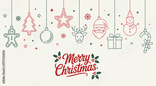 merry christmas holiday celebration background banner with hanging ornaments