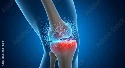 Regenerating damaged joint with glowing particles, advanced therapy and healing concept