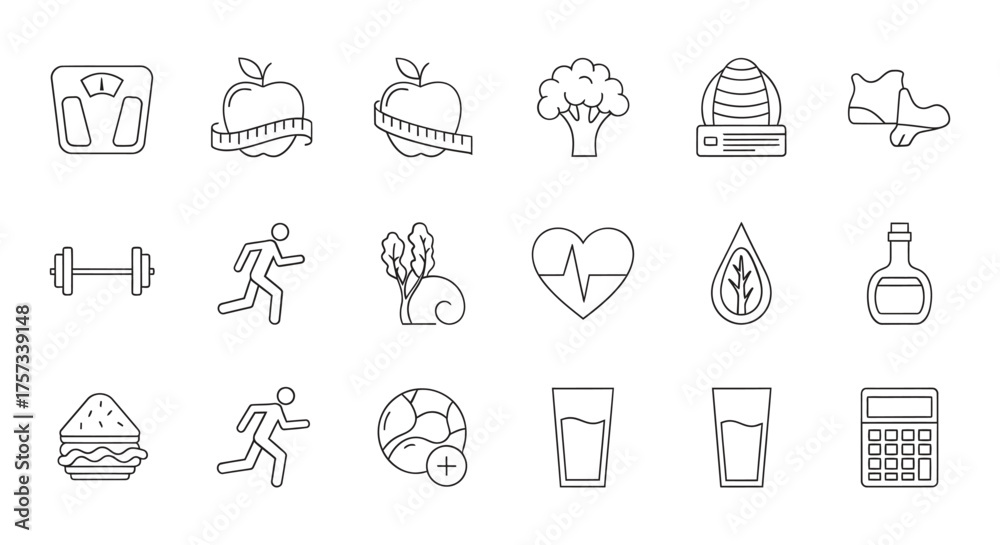 Fototapeta premium Collection of hand drawn icons representing health fitness and lifestyle