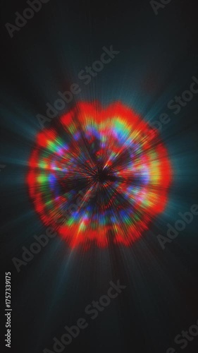 A dazzling sphere, multicolored flare explodes.