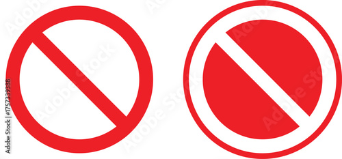 Dual Red Prohibition Symbols on White Background – No Entry Vector Icon Set