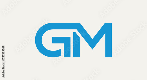 A blue monogram of "GM" on a white background, the "G" being circular and the "M" angular