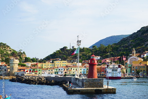 View of Giglio Porto from the sea, Tuscan Archipelago, Italy