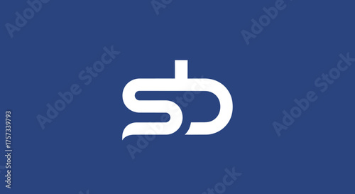 A white stylized logo against a blue background. The design combines curves and straight lines
