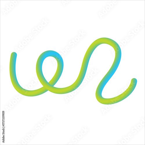 Brightly colored flexible wire or tube with a gradient of blue and green hues