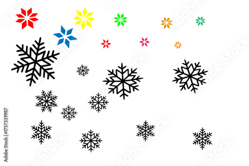 snowflake icon and flowers in different colors silhouette