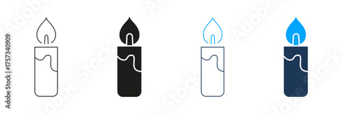 Candle Line And Solid Icon Set. Illumination, Relaxation, And Spiritual Ambiance Symbol Collection. Decorative And Aromatic Candlelight Representation. Isolated Vector Illustration