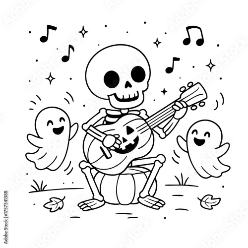 Halloween musicians – skeleton and ghost