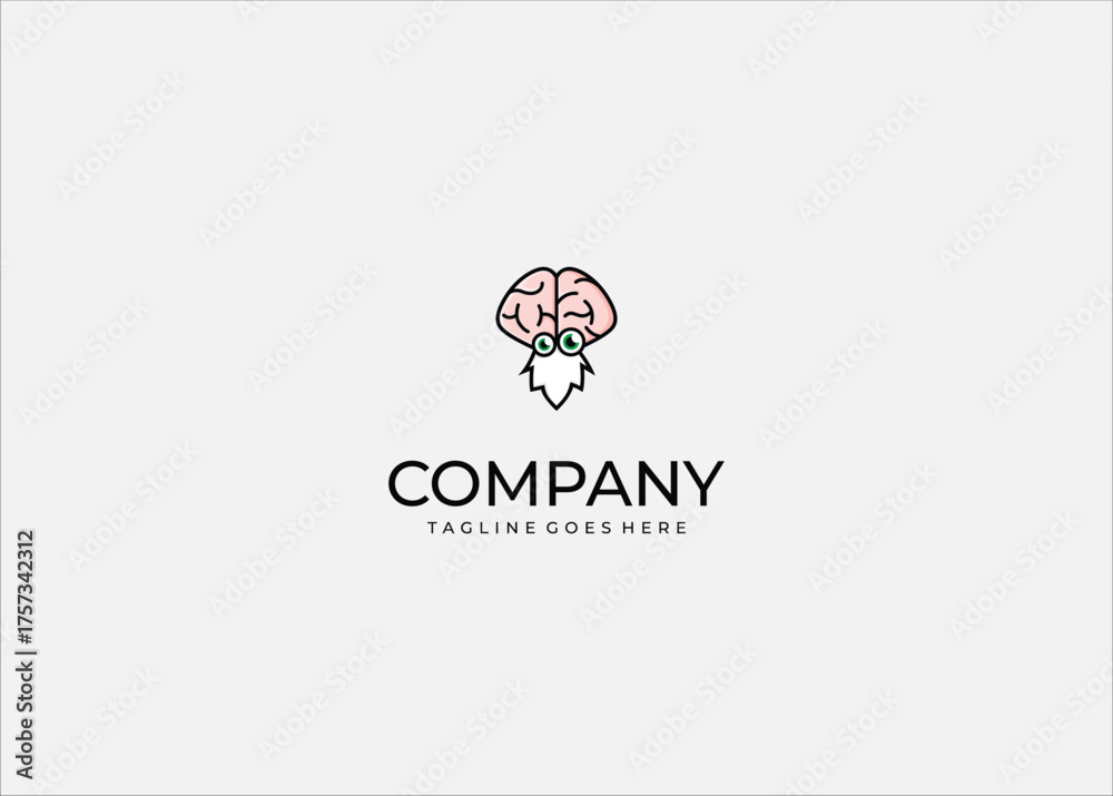 Obraz premium Cartoon Brain Mascot: Wise Mind Icon with Beard and Eyes, Genius, Intelligence, and Education Vector Illustration.