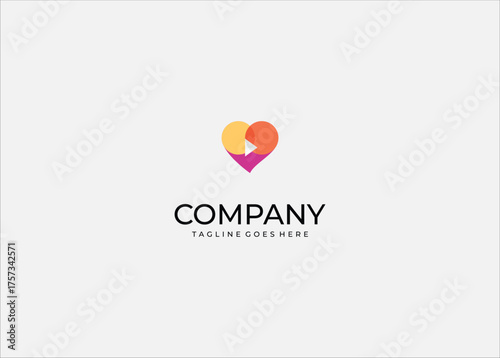 Abstract Heart Play Button Logo: Minimalist Vector Icon Combining Love Symbol and Multimedia Stream, Creative Online Entertainment Graphic Design Illustration.