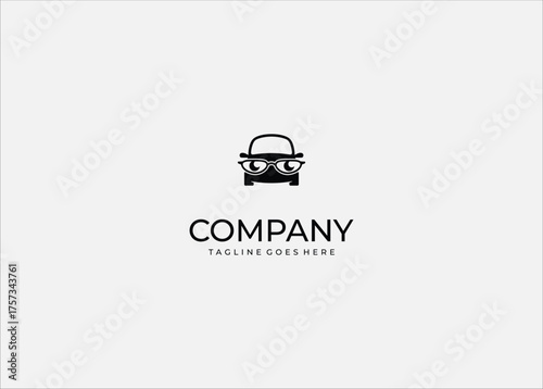 Cute Smart Car with Oversized Glasses Vector Logo for Autonomous Driving Geeky Ride Share Service Intelligent Vehicle Technology or Smart Transport Brand