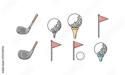 Editable Golf Icons in Flat Style