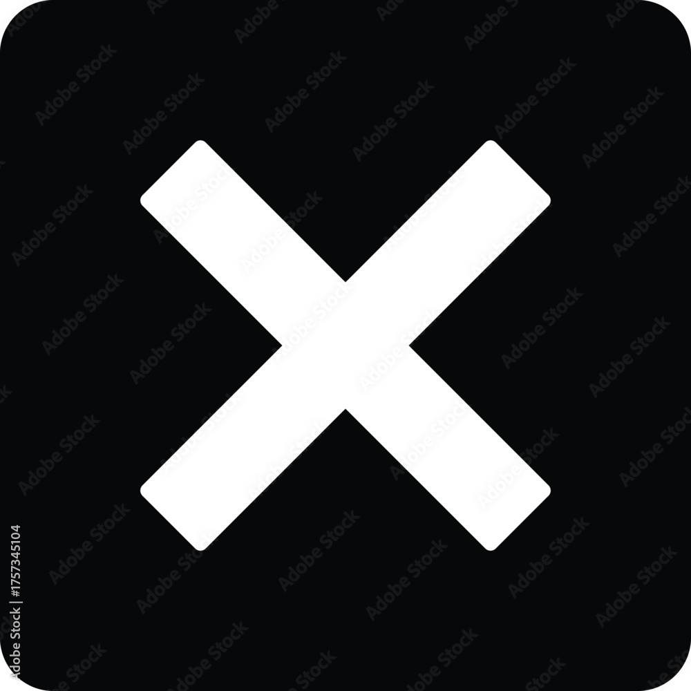 Obraz premium Editable; Premium Quality Adobe Illustrator Artwork; Silhouette Design - White cross symbol in a black rounded square, representing close or cancel action