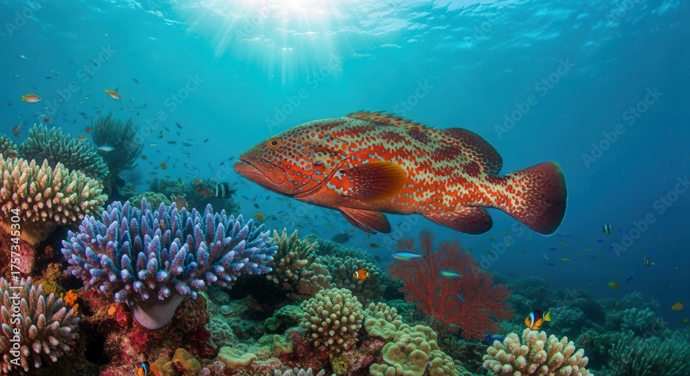 Obraz premium Colorful fish swimming among vibrant coral reefs 