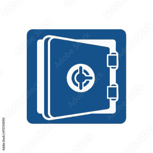 A stylized blue and white icon representing a bank vault with an open door, symbolizing security and financial protection.